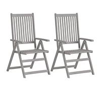 RJPLMFV Lot de 2 Chaises Inclinables Jardin Bois Acacia Gris | 5 Positions d'Inclinaison, Coussin Imperméable Inclus, Capacité 110 kg, Sangle Élastique