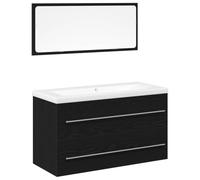 RJPLMFV Meuble Lavabo 3 Pieces Chene Noir avec Tiroir | Bois d'ingenierie, surface ceramique, montage mural, poignees barre modernes, rangement compartiments