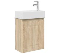 RJPLMFV Meuble Salle De Bain Mural 45 Cm avec Robinet Et Lavabo Ceramique | Porte Reversible, Bois D'ingenierie, Robinet Mitigeur Argent, Drain Poussoir, Montage Facile