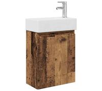 RJPLMFV Meuble Salle De Bain Mural 45x22,5x84 cm avec Robinet Bois Ancien | Porte réversible, Lavabo céramique, Robinet mélangeur argent, Drain poussoir, Montage mural