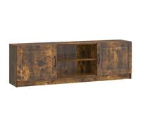 RJPLMFV Meuble TV Bois Ingenierie 150 x 31 x 47 cm Chene Fume | Portes a charniere pivotante, etageres retractables, poignees de bar integrees, entretien facile