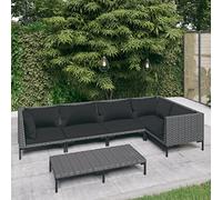 RJPLMFV Salon De Jardin 6 Pieces avec Coussins Resine Tresse Gris Fonce | Cadre Acier Poudre, Rotin PE Demi-Rond, Coussin Amovible, Ensemble Patio Exterieur