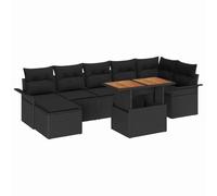 RJPLMFV Set Salle A Manger Exterieur 5 Places Noir Poly Rotin | 8 Pieces, Modulaire, Rangement Integre, Table Surface Bois, Acier Revetu Poudre