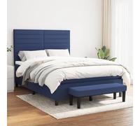 RJPLMFV Sommier à Lattes avec Matelas Bleu 140x200 cm Tissu | Tête Réglable, Ressorts Ensachés, Support Moyen-Dur, Banc de Bout de Lit, Protège-Matelas Doux