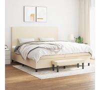 RJPLMFV Sommier avec Matelas Ressorts Ensachés 200x200 cm Crème | Tête De Lit Réglable, Support Medium-Ferme, Banc De Bout De Lit Multifonction, Tissu Respirant Durable