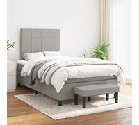 RJPLMFV Sommier Lit 120x200 Gris Clair avec Matelas Ressorts Ensachés | Tête de lit réglable, Support moyen-dur, Protège-matelas doux, Banc de bout de lit multifonctionnel