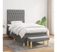 RJPLMFV Sommier Lit Complet 100x200cm Tissu Gris Fonce | Tete de lit reglable, Matelas a ressorts ensaches, Support moyen-dur, Banc de bout de lit multifonctionnel