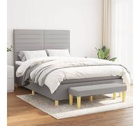 RJPLMFV Sommier Lit Matelas 140x200cm Gris Clair Tissu | Tête Réglable, Ressorts Ensachés, Soutien Dos, Banc de Bout de Lit