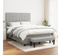 RJPLMFV Sommier Lit Matelas Gris Clair 140x190cm Tissu | Tête Réglable, Ressorts Ensachés, Soutien Moyen-Dur, Banc de Bout de Lit, Protège-Matelas Inclus