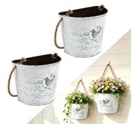Rkixlix Lot de 2 Pots de Fleurs Suspendus en Fer Galvanisé | Jardinières Murales Demi-Cercle avec Corde en Jute et Motif Oiseau Vintage, pour Intérieur et Extérieur