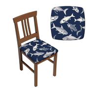 RLDOBOFE Lot de 2 housses de tabouret carrées à motif poissons de mer, élastiques, amovibles et lavables avec envers antidérapant