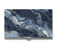 RLDOBOFE Porte-cartes de visite marbré bleu marine mixte, étui fin en alliage d'aluminium, porte-cartes de nom pour femme, homme, poche ou sac de rangement, employés de bureau