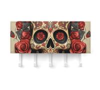 RLDOBOFE Porte-clés mural adhésif en forme de tête de mort en sucre avec 5 crochets, sans perçage, pour salon, porte d'entrée, couloir, bureau