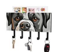 RLDOBOFE Support mural adhésif pour clés en forme de tête de bouledogue américain avec 5 crochets, sans perçage, organiseur de porte-clés pour salon, porte d'entrée, couloir, bureau