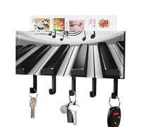 RLDOBOFE Support mural pour clés avec symbole de musique de piano - Support mural adhésif noir avec 5 crochets - Sans perçage - Organisateur de porte-clés pour salon, porte d'entrée, couloir, bureau