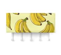 RLDOBOFE Support mural pour clés imprimé banane, support adhésif pour clés blanc avec 5 crochets, sans perçage, organisateur de porte-clés pour salon, porte d'entrée, couloir, bureau