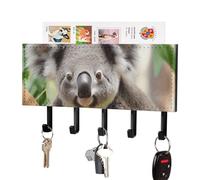 RLDOBOFE Support mural pour clés Koala mignon, support adhésif pour clés noir avec 5 crochets, sans perçage, organisateur de porte-clés pour salon, porte d'entrée, couloir, bureau