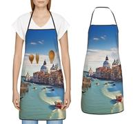 RLDOBOFE Tablier imperméable réglable avec 2 poches - Tabliers de cuisine de rue grecque pour homme et femme - Bavoirs de chef pour la pâtisserie, Grand Canal en Italie, taille unique