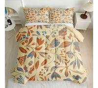 RLYXGS Couette 200x200 cm Imprimée Vintage Floral 4 Saisons 2 Personnes | Couette sans Housse Nordique Botanique Microfibre Ensemble de Literie 3 Pièces Légère Lavable, 2 Taies d'oreiller R66