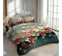 RLYXGS Housse de Couette 200x200 Réversible Fleurs Parure de Lit 2 Personnes Vintage Romantique 3D Douce Microfibre 3 Pièces avec Fermeture Éclair et 2 Taies d'oreillers 65x65 pour Adultes 3R381