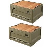 RMAN Lot de 2 Boîte de Camping Pliable Caisse de Rangement avec Couvercle | 38L, Plastique, Empilable, Grande, Bac de Rangement, Roulettes, Camping, Coffre de Voiture, Robuste et Durable, Vert