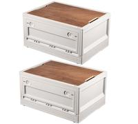 RMAN Lot de 2 Boîte de Camping Pliable Caisse de Rangement avec Couvercle | 38L, Plastique, Empilable, Grande, Bac de Rangement, Roulettes, Camping, Coffre de Voiture, Robuste et Durable, Blanc