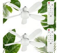 rngcpto lot de 2 Ventilateur de Plafond avec Lumière et Telecommande, E27/E26 40W Lampe de Ventilateur LED Dimmable Plafonnier Timing, Silencieux, 5 Pales, 3 Vitesses Idéal pour Chambre Salon, Blanc