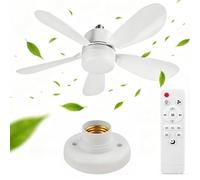 rngcpto Ventilateur de Plafond avec Lumière et Telecommande, E27/E26 Lampe de Ventilateur LED Plafonnier Timing - 5 Pales - Dimmable, Silencieux, 3 Vitesses, pour Cuisine Chambre Salon (52cm + Base)