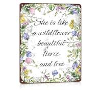 RNUMLIGH Boho Wildflower Garden Sign Vintage Metal Wall-Art for Nursery Decor or Birthday Party 8 X 12 in