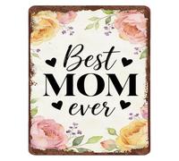 RNUMLIGH Rustic Home Decor Gift for Mom Best Ever Aluminum Sign Vintage Floral Wall-Art for Living Room Dinning Decoration 8 X 12 in