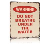 RNUMLIGH Vintage Funny Sign Warning Do Not Breathe Underwater Metal Tin for Bathroom Decor Pool Area Summer House 8 X 12 in