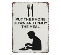 RNUMLIGH Vintage Metal Tin Sign Put The Phone Down Eat Together Wall Decor Retro Dining Plaque for Home Kitchen Room Table 8 X 12 inch