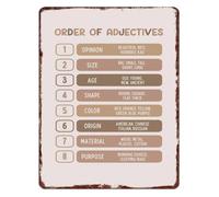 RNUMLIGH Vintage Order of Adjectives Metal Sign English Grammar Learning Guide Wall-Art for Classroom Homeschool 8 X 12 in
