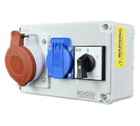 RoadEu - Coffret de chantier, Distributeur de courant CEE 16A. Répartiteur de prise avec interrupteur principal 0-1. Répartiteur de courant fort avec prise IP44