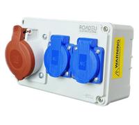 RoadEu | Coffret de Chantier Mural IP44 | Prise P17 CEE 16A 5P (400V) + 2 Prises Françaises NF 16A | Boîtier de Distribution Électrique Précâblé 2,5mm² | Idéal Atelier & Garage