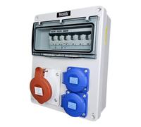RoadEu Coffret de chantier triphasé IP44 CEE 32A et 2 prises 2P+T | CEE 32A 5 broches, disjoncteur C32A 4P VDE, 2x C16A 1P+N VDE, câblage 6 mm² / 2,5 mm²