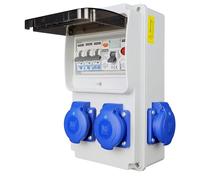 RoadEu - Coffret de Distribution 230V IP44 | 4 Prises 230V (2P+T) avec Capots | Interrupteur Différentiel 40A Type A/AC + 3 Disjoncteurs C16 | Boîtier Mural Précâblé avec Voyant LED Rouge