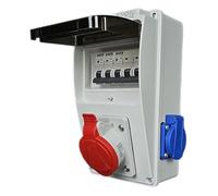 RoadEu - Coffret Electrique Etanche 32 A 5P - 2 x 230 V - Répartiteur de courant de chantier 32 A avec disjoncteur automatique - Répartiteur CEE - Distributeur de courant extérieur étanche IP44