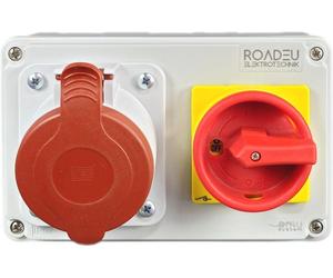RoadEu - Prise 16A 5P, Prise murale avec interrupteur principal 0-1, Distributeur de courant triphasé CEE avec verrouillage d'accès