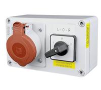 RoadEu Prise CEE 16A 5 broches 400V IP44 avec inverseur de sens (L-0-R : gauche - arrêt - droite) | Boîtier mural avec commutateur moteur | Changement de sens sans recâblage