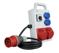 RoadEu - Prise industrielle Murale - Mobile - 2 prises courant fort CEE 16A - avec 2 x prise 230 V - Distributeur de courant avec interrupteur principal 0-1 et fiche 16A. Câble isolé