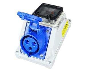 RoadEu - Prise Murale Saillie Fixe CEE 32A et disjoncteur différentiel - Prise monophasée 230V 3P avec interrupteur, prise murale avec disjoncteur, idéal pour les ateliers, les garages et les usines