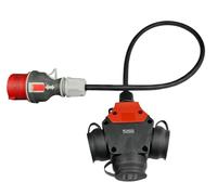 RoadEu - Rallonge 3m Prise Industrielle Cordon Adaptateur - Fiche d'alimentation 16A 3P+N+E vers Triple Prise 2P+E 230V, Câble en Caoutchouc 3m