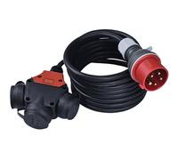 RoadEu - Rallonge Industrielle 15m Cordon Adaptateur - Fiche d'alimentation 16A 3P+N+E vers Triple Prise 2P+E 230V, Câble en Caoutchouc,