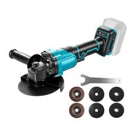Roadtime Meuleuse d'angle sans balais avec 6 roues de coupe pour batterie Makita 18 V (sans batterie), disques de 100/125 mm, 6300 tr/min, ponceuse sans fil pour couper et poncer le bois, le métal et