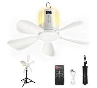 Roadtime Ventilateur de plafond de 40 cm avec éclairage LED et télécommande de 4 m, 1 à 12 h, batterie 20 000 mAh, 4 niveaux de vent, ventilateur mobile avec support triangulaire pour extérieur