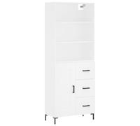 Roanoer Highboard Armoire en bois avec portes Blanc 69,5 x 34 x 180 cm | Buffet moderne pour salon et couloir avec beaucoup d'espace de rangement derrière les portes fermées et pieds stables en