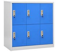 Roanoer Lot de 2 casiers en acier avec 6 compartiments et serrures, 90 x 45 x 92,5 cm, casier pour bureau, école et archives, gris clair et bleu