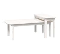 Roanoer Lot de 2 tables basses blanches en pin massif | Duo de tables d'appoint flexibles pour le salon avec tables coulissantes peu encombrantes en bois de pin blanc sobre.