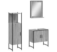 Roanoer Lot de 3 meubles de salle de bain gris Sonoma - 60 x 33 x 60 cm - Meuble sous lavabo avec miroir et armoire de salle de bain - Design moderne et robuste - Pour petites salles de bains et WC